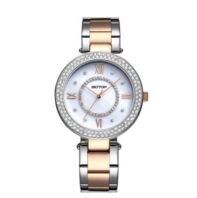 China Hot Sale New Fashion Hign End Water Resistant Gold Silver Luxury Box Quartz Diamond Female Watch Stainless Band For Girl for sale