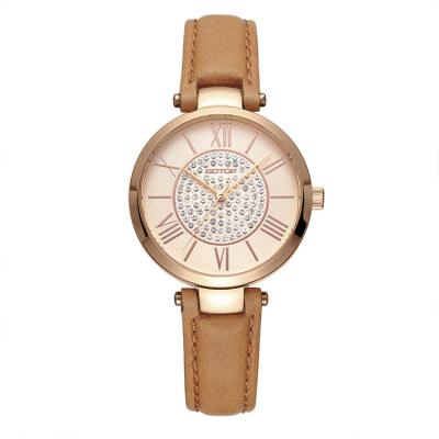 China Custom Made Water Resistant Cow Pattern Strap Rhinestone Women Watch Lady Brown Band Luxury Diamond Leather Watches With My Logo For Woman for sale