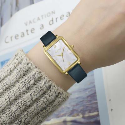 China Mini Fashion Gold Case Supply 5ATM Water Resistant Hand Ladies Straps Bands Lether Green Leather Watch For Women for sale