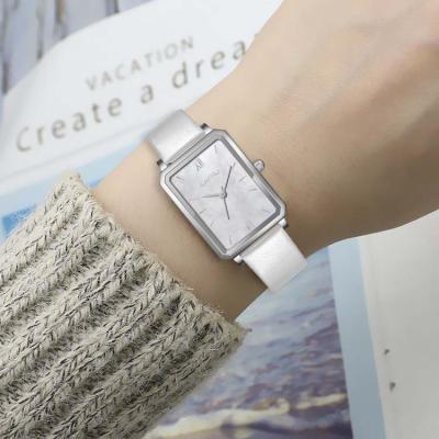 China Water Resistant Custom Logo 12mm Size Straps Customizable White Genuine Leather Square Charm Ladies Watchs Beautiful Watch for sale