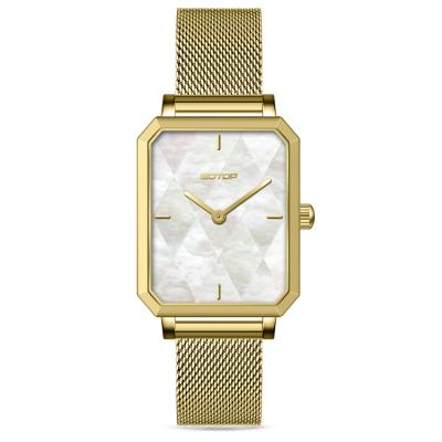 China Brands Classic Gold Luxury Women Watches Broom Dial Shell Water Resistant Wrist Famous Mesh Band Top Quality Ladies Watch for sale