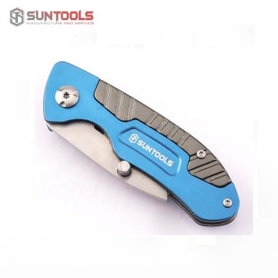 China Box Paper Cutter Durable Two Color Oxidation Aluminum Handle High Quality Folding Utility Knife for sale