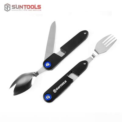 China Stainless Steel Camping 420+Aluminum Cutlery Set Stainless Steel Spoon Knife Fork Flatware Set Chinese 4 in1 Tableware Outdoor Pocket Cutlery For Travel for sale