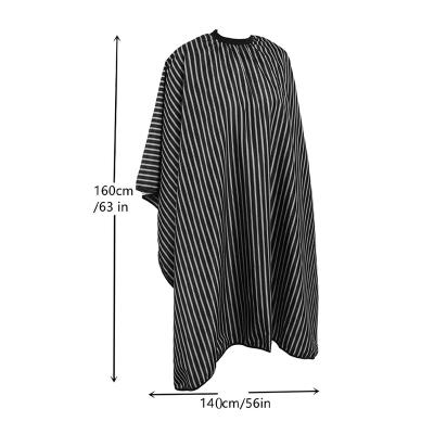 China Black Striped Hair Salon Waterproof Barber Cape Hairdressing Design Robe Hairdressing Polyester Waterproof Hair Cutting Cape for sale