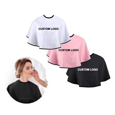 China Waterproof Logo Barber Styling Women Short Makeup Cheapest Salon Cape Polyester Printing Custom Beauty Bib for sale