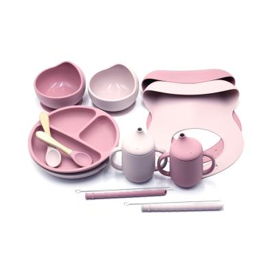 China Small MOQ 5PCS BPA Free Baby Silicone Tableware Set Suction Feeding Children for sale