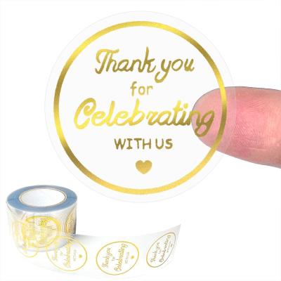 China Custom Logo Shape Round Rectangle PVC Adhesive Thank You Gold foil Synthetic PapeLabel Roll Label Paper Sticker Printing for sale