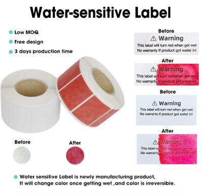 China Water Sensitive Sticker Turn Red When Got Wet Device Potential Damage Indicator Warranty Void Instruction Liquid Sensor Label for sale