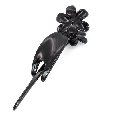 China Wholesale Plastic PC(Polycarbonate) Plastic Black Flower Shaped Hair Clips Pins For Kids Or Women for sale