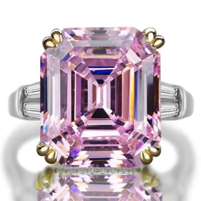 China Vintage 925 Sterling Silver Emerald Cut Lab Moissanite Diamond Created Gemstone Wedding Engagement Ring for sale