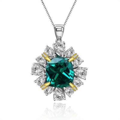 China Classic 925 Sterling Silver Created Moissanite Emerald Pendant Necklace for sale