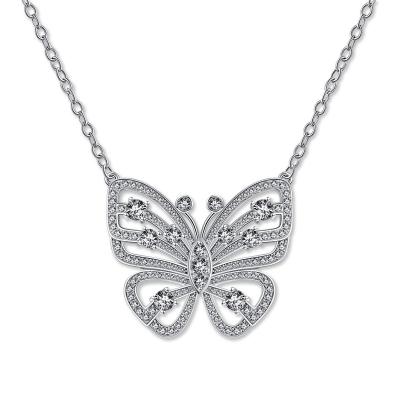 China Classic 925 Sterling Silver Created Moissanite Butterfly Pendant Necklace for sale