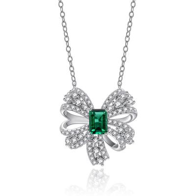 China Classic 925 Sterling Silver Created Moissanite Emerald Pendant Necklace for sale