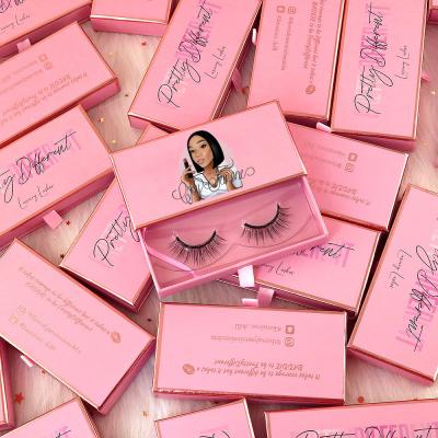 China Customized Natural Pink Eyelash Paper Box Packaging With Fluffy Mink Lashes Wholesale Private Label Eyelash Package Box Eyelash Box for sale