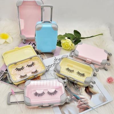 China Wholesale 3D Mink Lashes Natural Hot Selling Eyelash Suitcase Packaging With Cute Eyelash Packaging Box Case Private Label Suitcase for sale