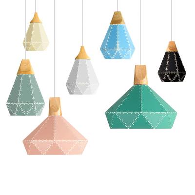 China Macaron Residential Nordic Geometric Metal Pendant Light Wooden Hanging Lamp for Dining Room, Living Room, Bar, Home Decor for sale