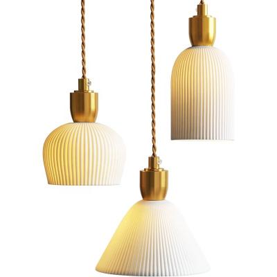 China Nordic Scandinavian White Ceramic Pendant Light Hanging Lamp With Brass Base Decor Chandelier Light For Living Room for sale