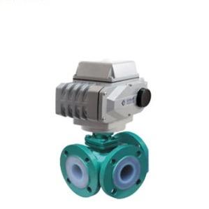 China Fluorine Dn80 Chemical Resistant Floating 3 Way Electric Ball Valve for sale