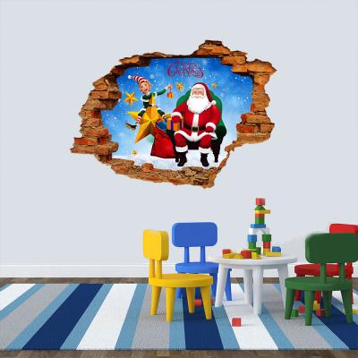 China New Santa Claus Wall Sticker Children's Room Kindergarten Christmas Decoration Self-adhesive Stickers Broken 3D Self-adhesive Waterproof Removable Waterproof Wall Stickers for sale