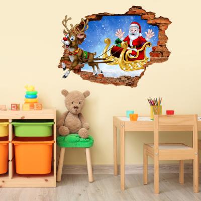 China Elk 3D Santa Claus Wall Sticker Children's Room Kindergarten Christmas Decoration Stickers Self-adhesive Mural Hot Broken Removable Waterproof Self-adhesive Wall for sale