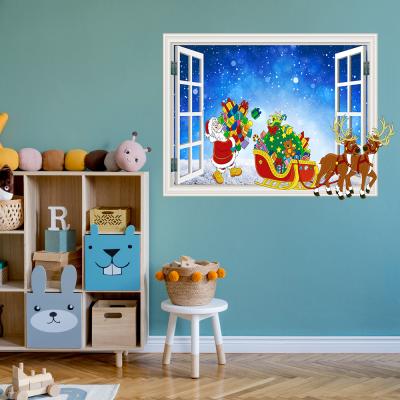 China Santa Claus Elk Kindergarten Children's Room Home Decor Self-adhesive Removable Waterproof Creative Wallpaper Simulation Window Wall Stickers for sale