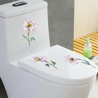 China Lily Refrigerator Sticker Toilet Cupboard Self-adhesive Waterproof Removable Stained Glass Wardrobe PVC Self Adhesive Wall Sticker for sale