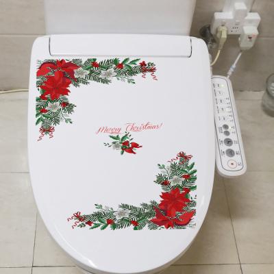 China Self-adhesive Waterproof Removable Green Leaf Flower Self-adhesive Waterproof Removable Toilet Sticker Fridge Toilet Closet Wardrobe Stained Glass Decoration Wall Sticker Christmas Red for sale