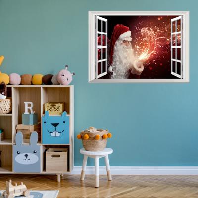 China 3D Santa Claus Simulation Self Adhesive Removable Window Wall Sticker Restaurant Self-adhesive Waterproof Removable Magical Bedroom Kids Room Sticker for sale