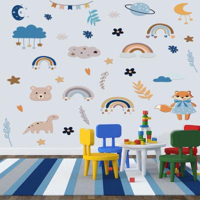 China Cartoon Animals Planet Moon Wall Sticker Self Adhesive Waterproof Waterproof Removable Kindergarten Kids Room Window Decor Peel and Stick PVC Removable Stickers for sale