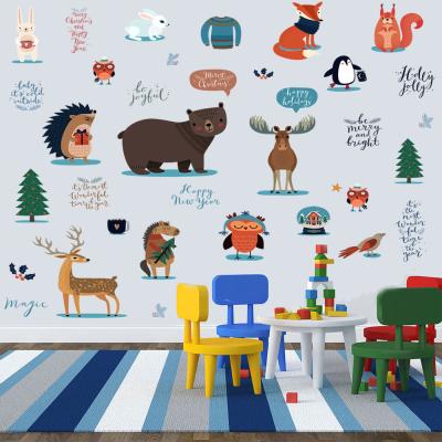 China New Cartoon Animals Wall Sticker Kindergarten Kids Room Decor Cute Creative Removable Waterproof Self Adhesive Window PVC Self Adhesive Removable Stickers for sale