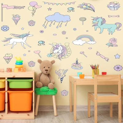 China Unicorn Rainbow Cartoon PVC Self Adhesive Removable Stickers Wall Sticker Bedroom Living Room Kids Room Self Adhesive Waterproof Removable Window Decoration for sale