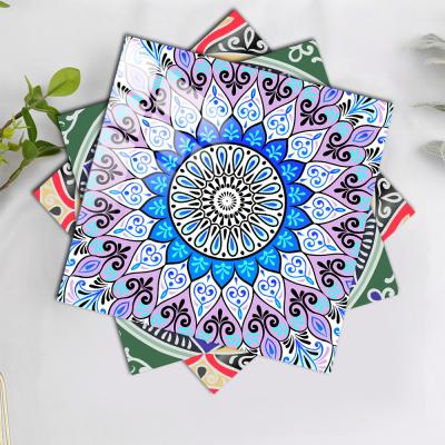 China 10/15/20cm Self Adhesive Removable Waterproof Self Adhesive Removable Wallpaper Mandala Style Crystal Hard Blue Home Decor Wall Stickers Self Adhesive Tile Film for sale