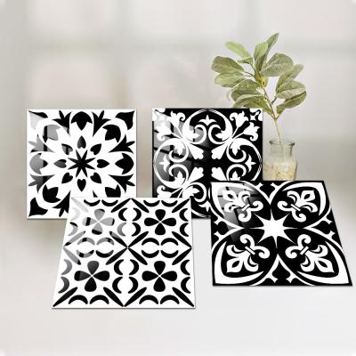 China Classic 10pcs Crystal Hard Film Tiles Self Adhesive Removable Wallpaper Self Adhesive Waterproof Removable Black and White Home Decor Kitchen Wall Stickers for sale