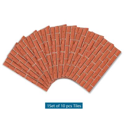 China Crystal Hard Film Pattern Brick Simulation Rectangle Orange 10*20cm Home Decor Wall Stickers Kitchen Self Adhesive Waterproof Removable Bathroom Sticker for sale