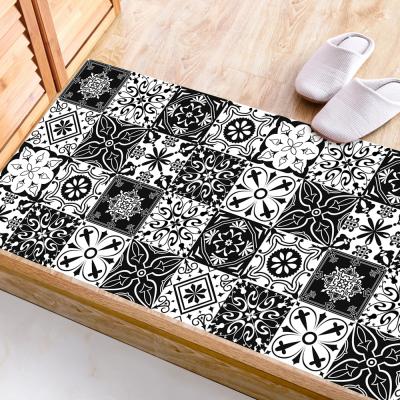 China Black And White Classical Black And White Removable Waterproof Self-adhesive Waterproof Removable Wall Sticker PVC Tile Floor Living Room Decor Removable Wallpaper for sale