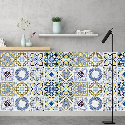 China European Style 10pcs/set Self Adhesive Flower Tile Sticker Waterproof Removable Kitchen Bathroom Waterproof Film PVC Oilproof Outdoor Luminous Wall Decals for sale