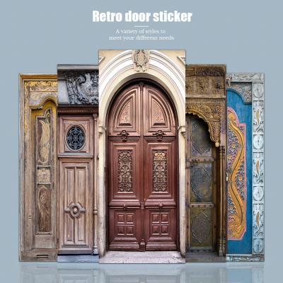 China 19models simulation wooden door sticker removable waterproof and wear-resistant non-slip DIY retro home decor peel and stick waterproof wall stickers for sale