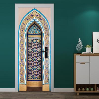 China Muslim Style 2pcs/set Removable Waterproof and Wear-resistant Non-slip Art Mural Door Stickers Home Decor DIY Peel and Stick Waterproof Wallpaper Wall Stickers for sale