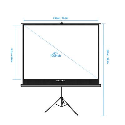 China OWLENZ Stable 100 Inch 203 x152cm 4:3 Ratio Tripod Screen Matte White Large Size Outdoor Portable Foldable Projector Screen for sale