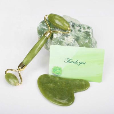 China Double rollers/custom made facial green jade face stone ball roller set 100% real natural anti aging portable/cool/comfortable nephritis and guasha massager for sale