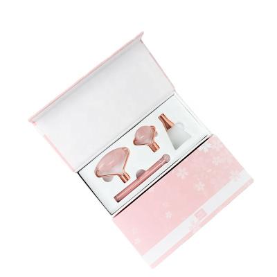 China Face Life Magnet Set Natural Rose Quartz Jade Roller 3heads For Face for sale