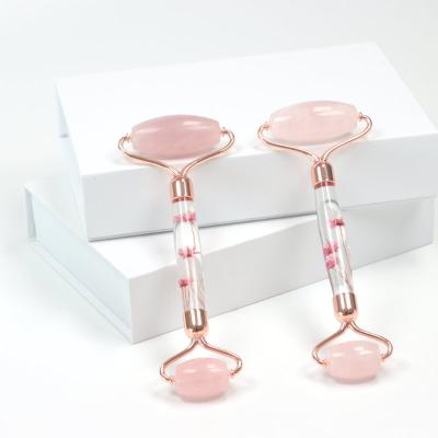 China Dual rollers/portable/cool/comfortable natural facial massager rose stone jade roller massager for face for sale