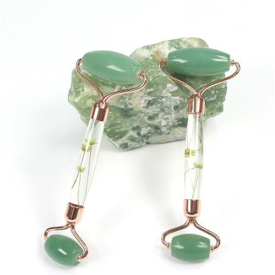 China New Portable/Cool/Comfortable Green Natural Aventurine Facial Jade Double Roller Stone Rollers/Massager For Face for sale