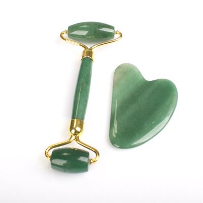 China High quality portable/cool/comfortable double rollers/natural quartz jade roller custom box and green gua sha set for face for sale