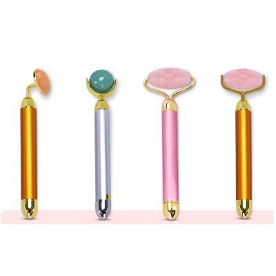 China Electric Vibrating Face Massager Facial Guasha Rose Quartz Jade Face Roller for Face for sale