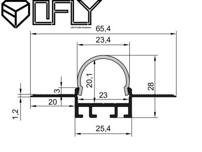 China Semicircle Plaster LED Profile Housing Recessed 6063 T5 Aluminum Alloy 65*28mm for sale