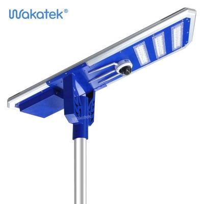 China WAKATEK ROAD solar wifi 60w IP66 4G wireless remote control solar street light with outdoor security camera cctv for sale