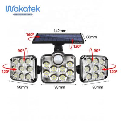 China WAKATEK 100w Modern Semi Integrated Solar Rechargeable Solar Street Light Garden Wall Light Three Heads LED Wall Light for sale