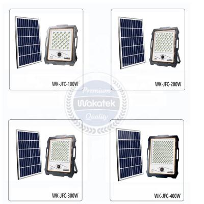 China WAKATEK High Brightness 100W Solar Portable WiFi Null Flood Light CCTV Remote Control Solar Camera 100w 200w 300W 400W Security for sale