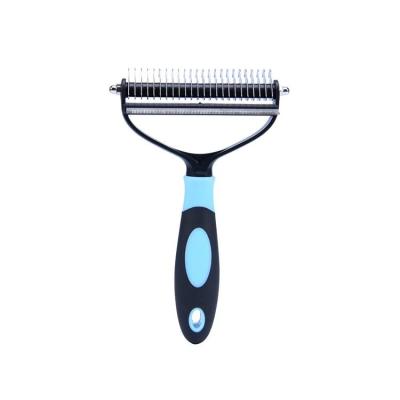 China Viable 2 in 1 Stainless Steel Removal Hair Grooming Tool Comb Deshedding Dog Hair Brush Clean Double Sided Dog Comb for sale